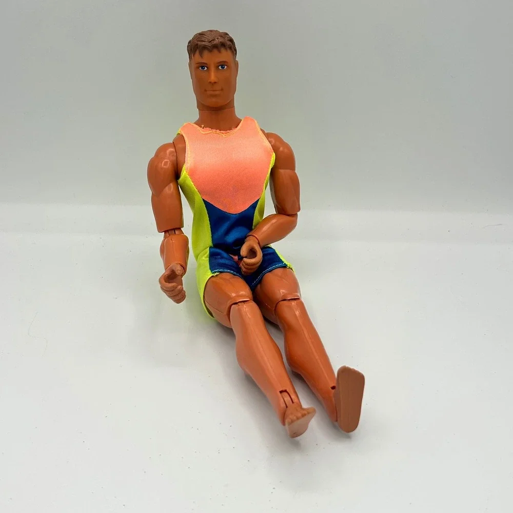 Vintage 2001 Barbie Ken Male Doll Neon Surfer Hoodie & Shorts Set Blue Eyes
